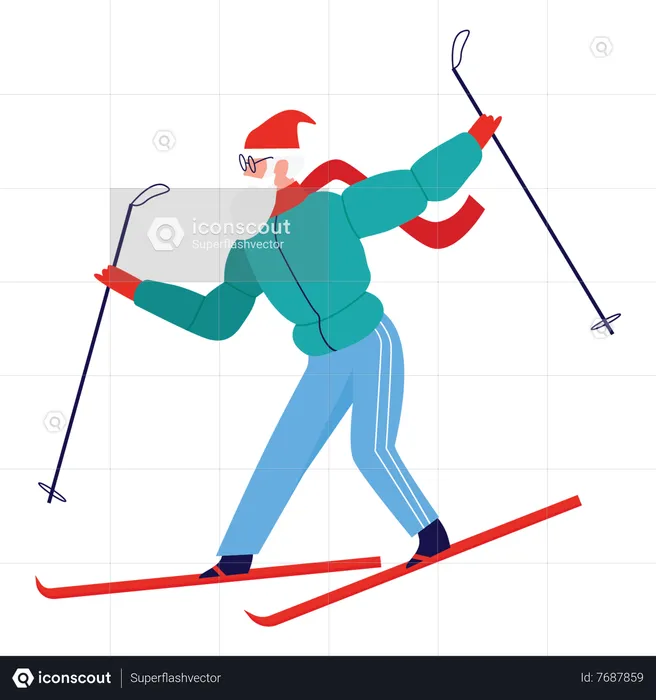 Santa Skiing  Illustration