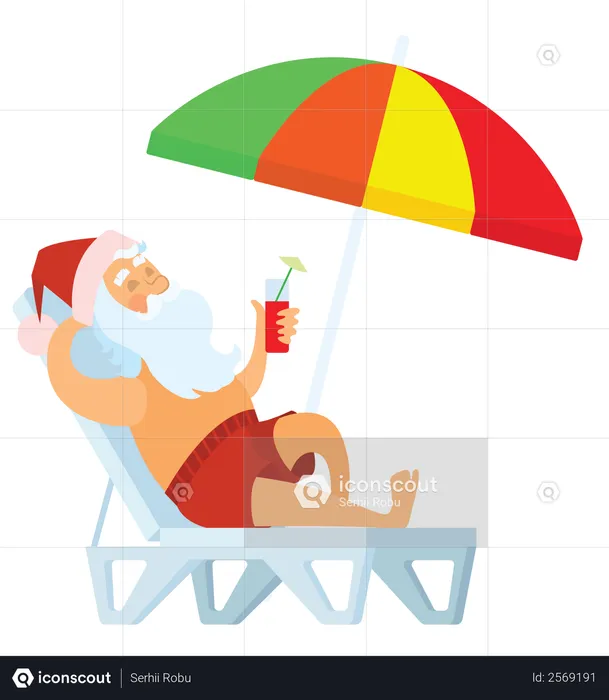Santa sleeping under sunshade and drinking Cold-drink  Illustration