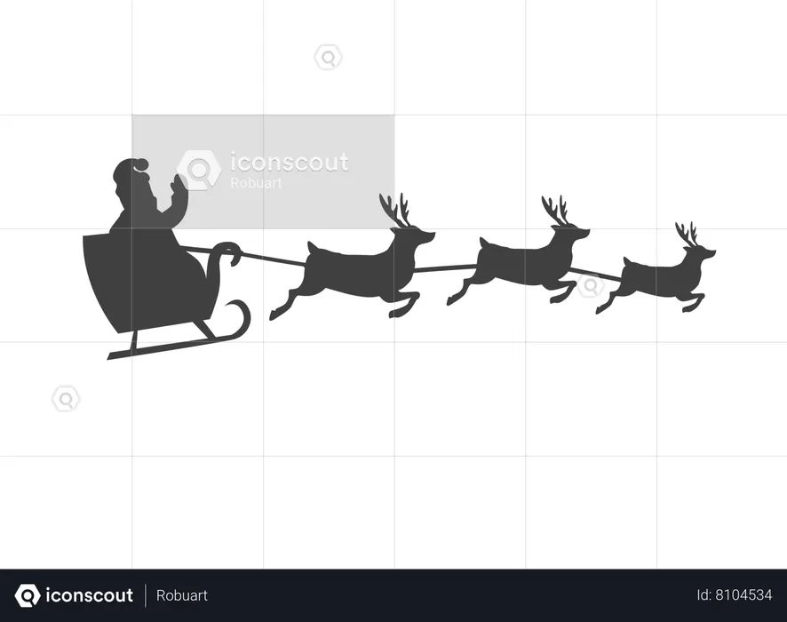 Santa Sleigh With Reindeer  Illustration