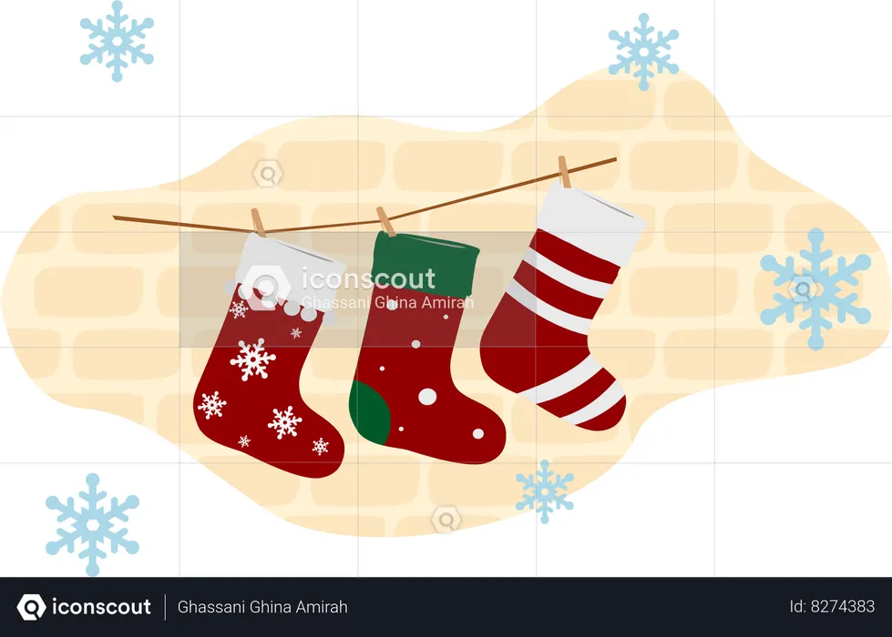 Santa socks hanging  Illustration