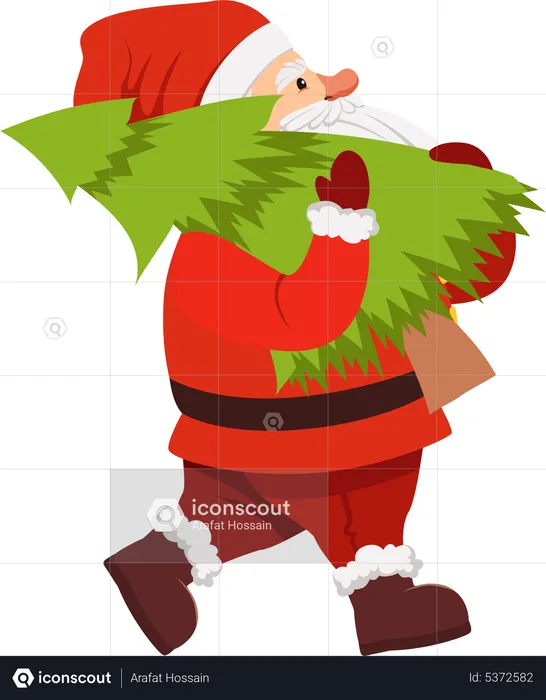 Santa sosteniendo el árbol de navidad  Ilustración