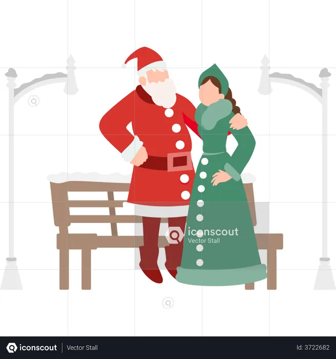 Santa standing with a girl  Illustration
