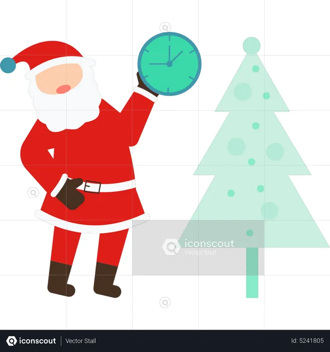 Santa stands with time clock  Illustration