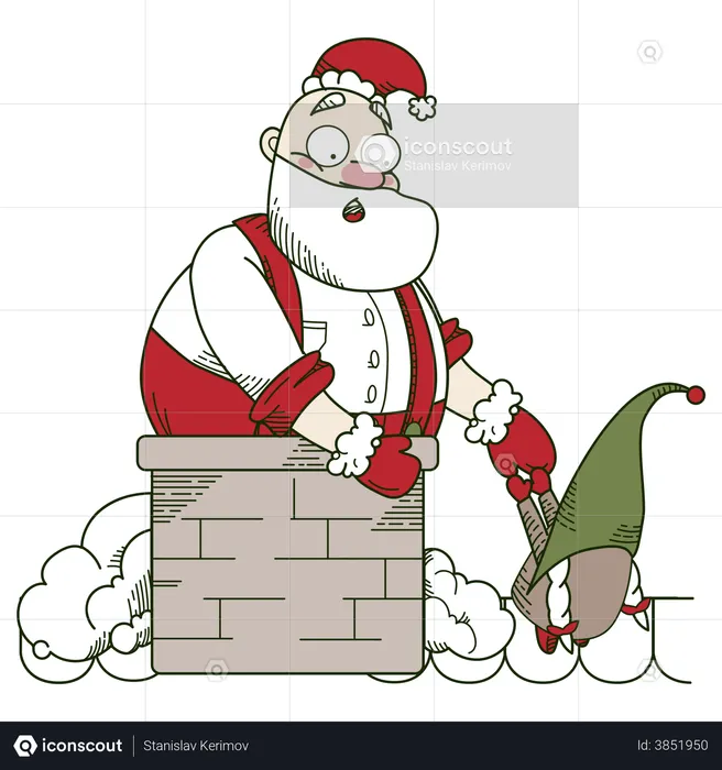 Santa stuck in a pipe  Illustration