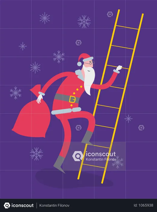 Papá Noel sube las escaleras  Ilustración