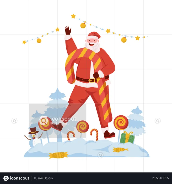 Santa with candy cane  Illustration