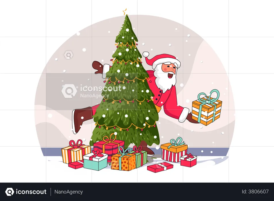 Santa with Christmas gift  Illustration