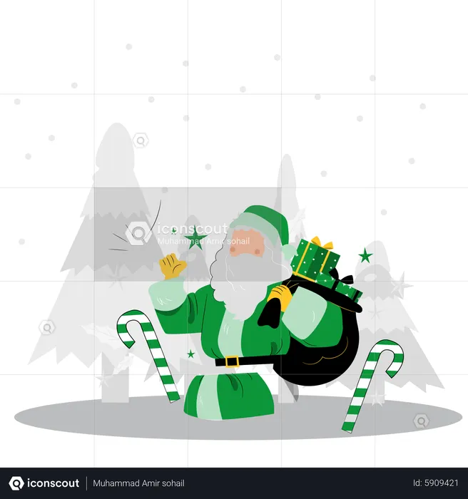 Santa with christmas gift  Illustration