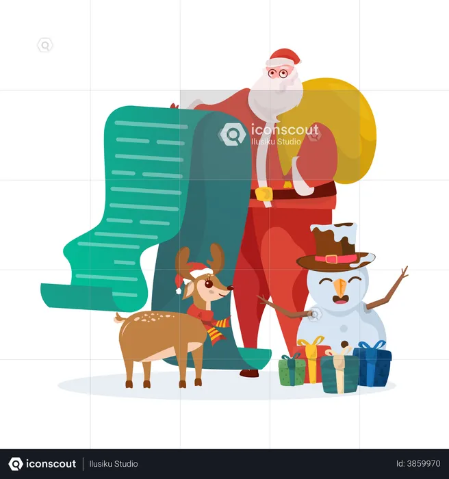 Santa with Christmas gift list  Illustration