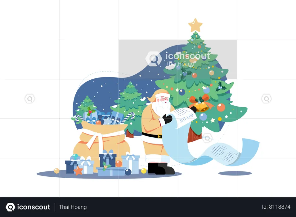 Santa With Christmas Gift List  Illustration