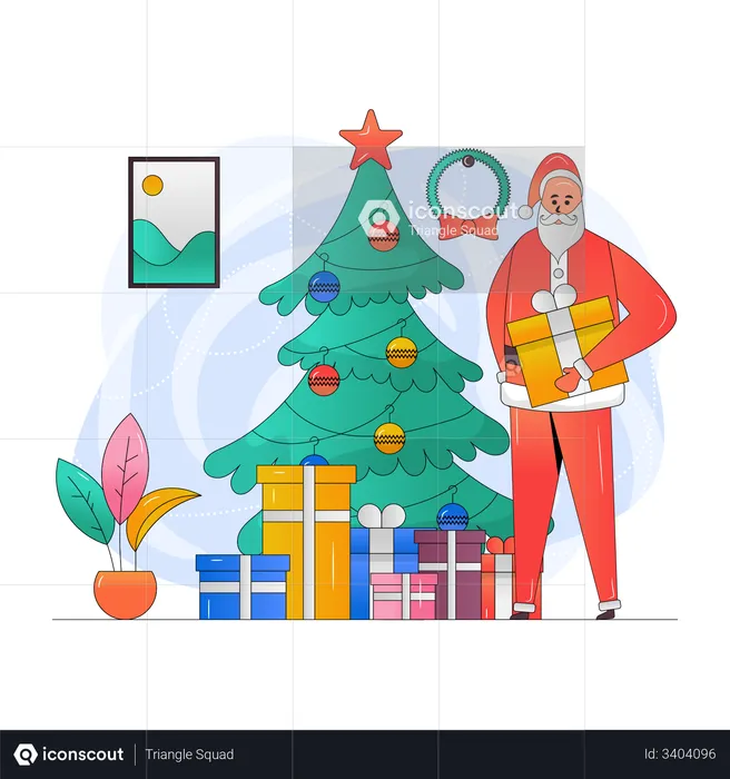 Santa with christmas gifts  Illustration