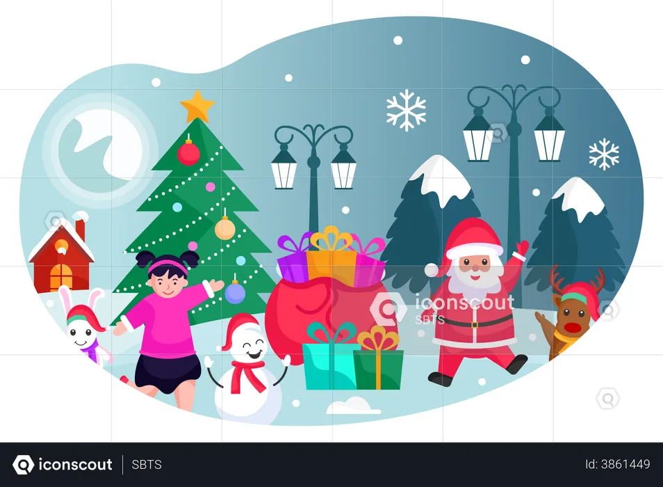 Santa with christmas gifts  Illustration