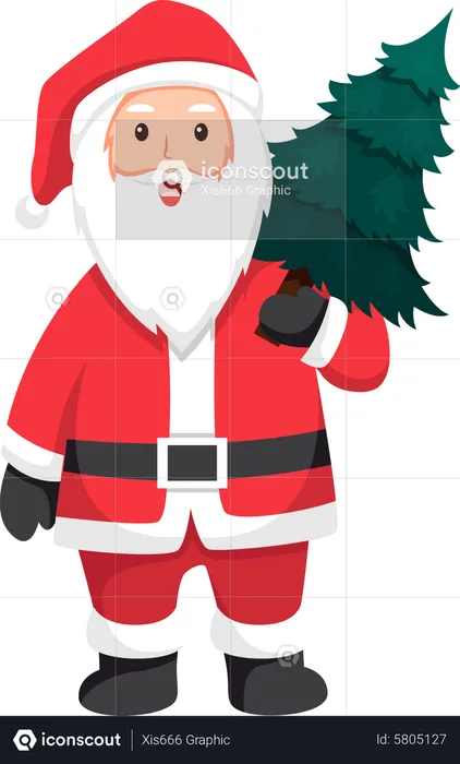 Santa with Christmas Tree  Illustration