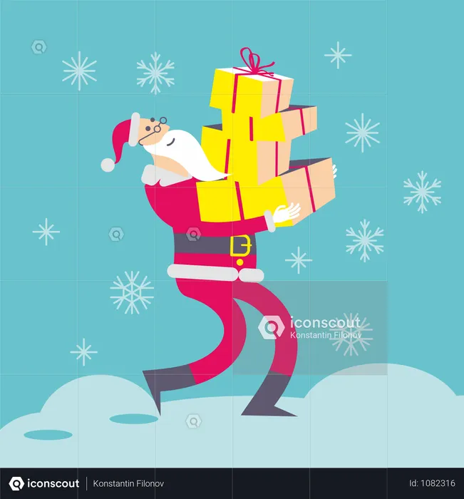 Santa With Gift Boxes  Illustration