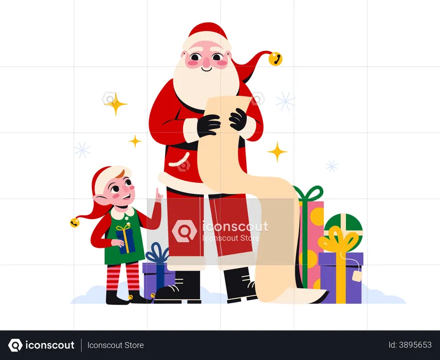 Santa with gift list  Illustration