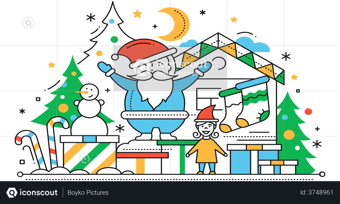 Santa With Kids Illustration