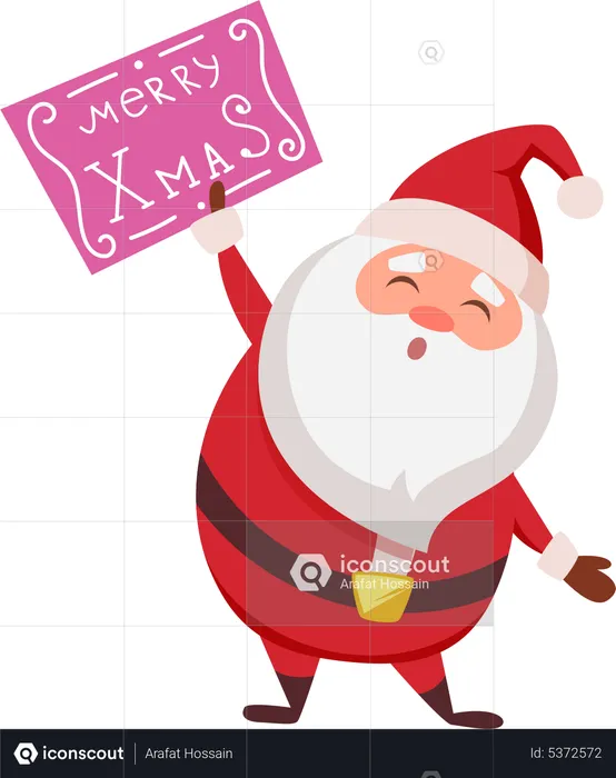 Santa with merry xmas board  Illustration
