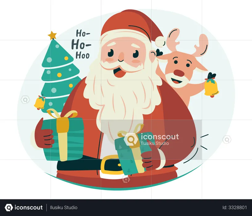 Santa with reindeer for Christmas greetings  Illustration