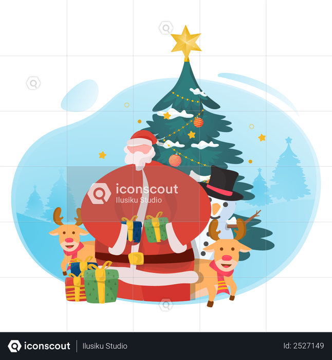 Santa Claus holding christmas gift Illustration
