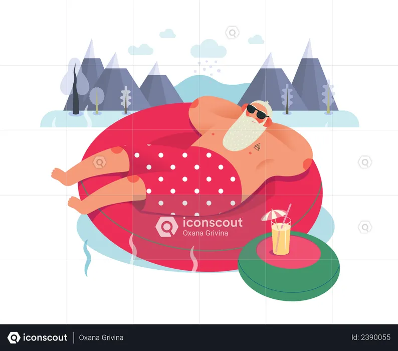 Santaclaus relaxing in swimming pool  Illustration