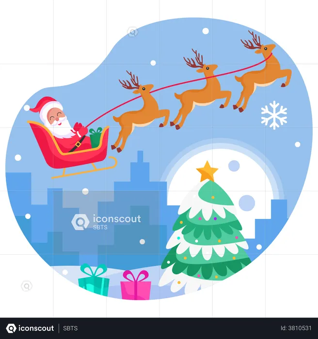 Santa's sleigh flying  Illustration