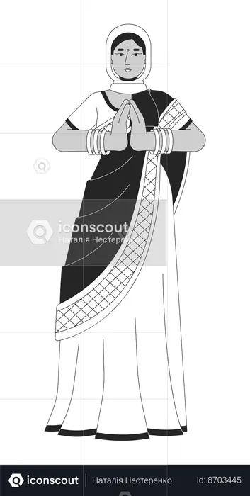 Saree young woman praying on Diwali  Illustration