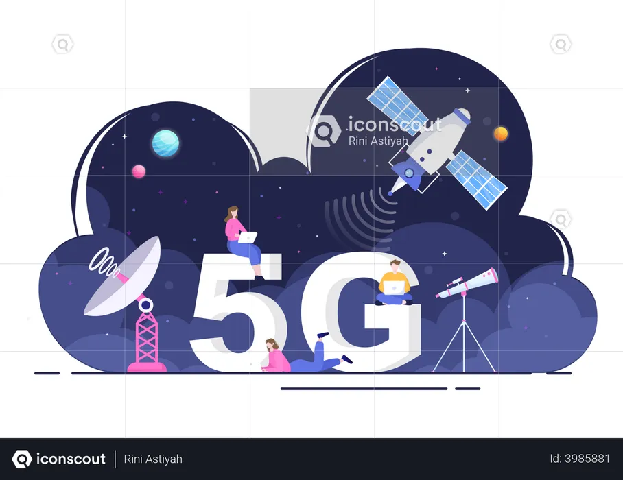 Satélites e rede 5G  Ilustração