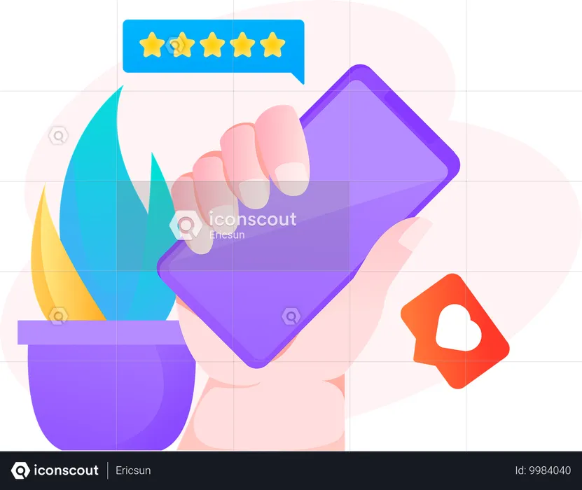 Satisfied client gives 5 star rating to company products  Illustration