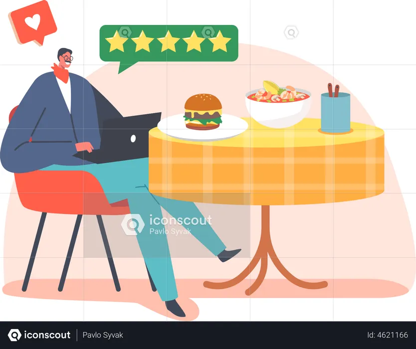Satisfied Foodie giving review to food  Illustration