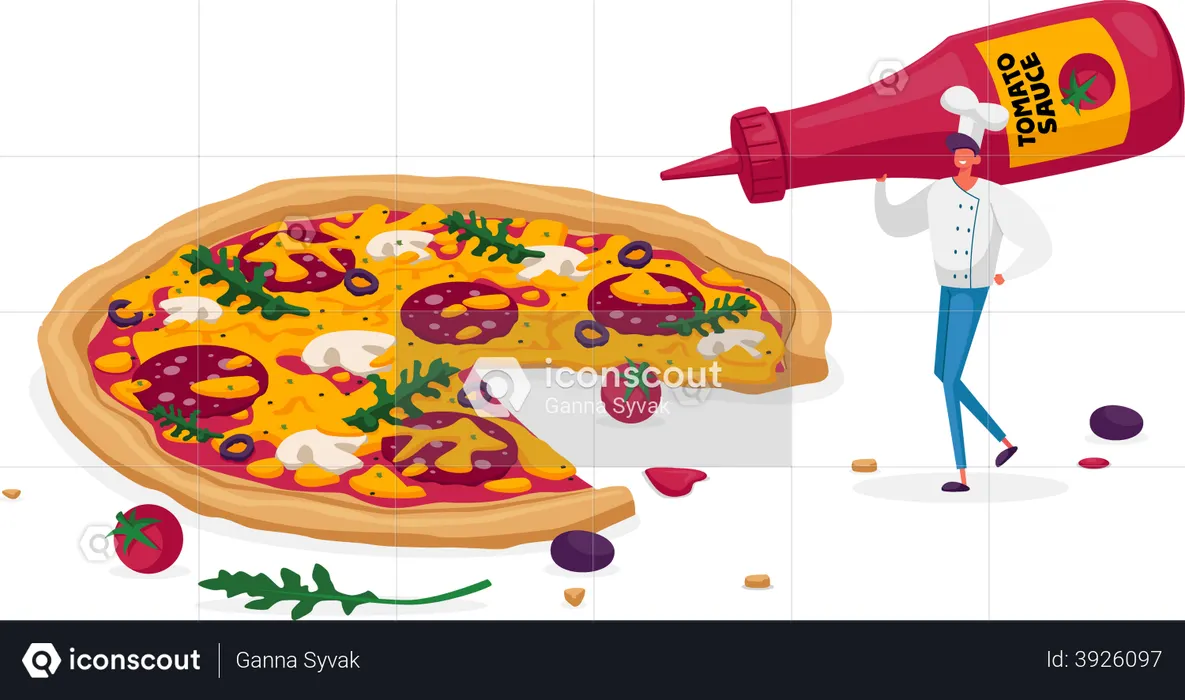 Sauce dégoulinante sur pizza italienne  Illustration