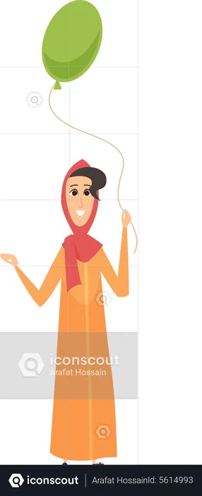 Saudi Girl Holding Balloon  Illustration