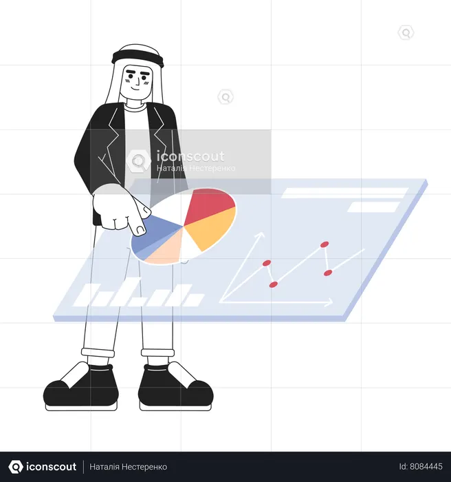 Saudi man showing marketing analytics dashboard  Illustration