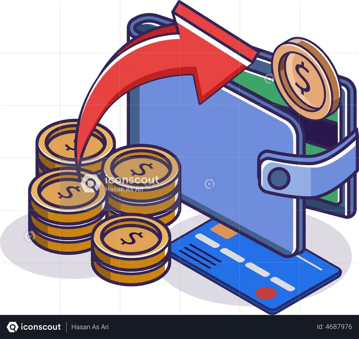 Saving money and atm in the wallet card  Illustration