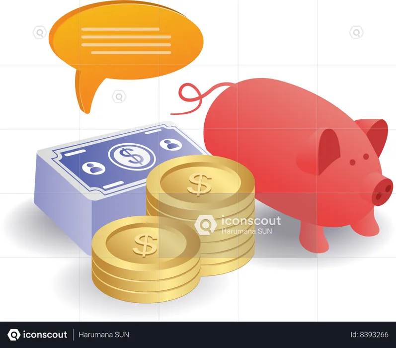 Saving money in piggy bank  Illustration