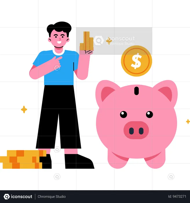 Saving Money in Piggy Bank  Illustration