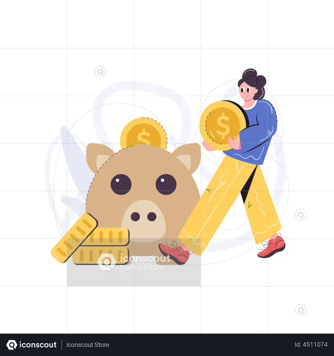 Saving Money in piggy bank  Illustration