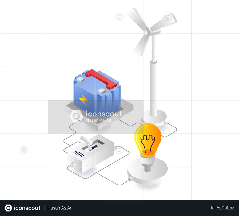 Saving windmill energy for electricity  Illustration