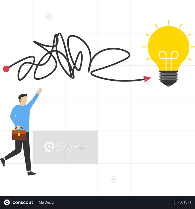 Savvy business people go from messy lines to simple light bulb ideas  Illustration