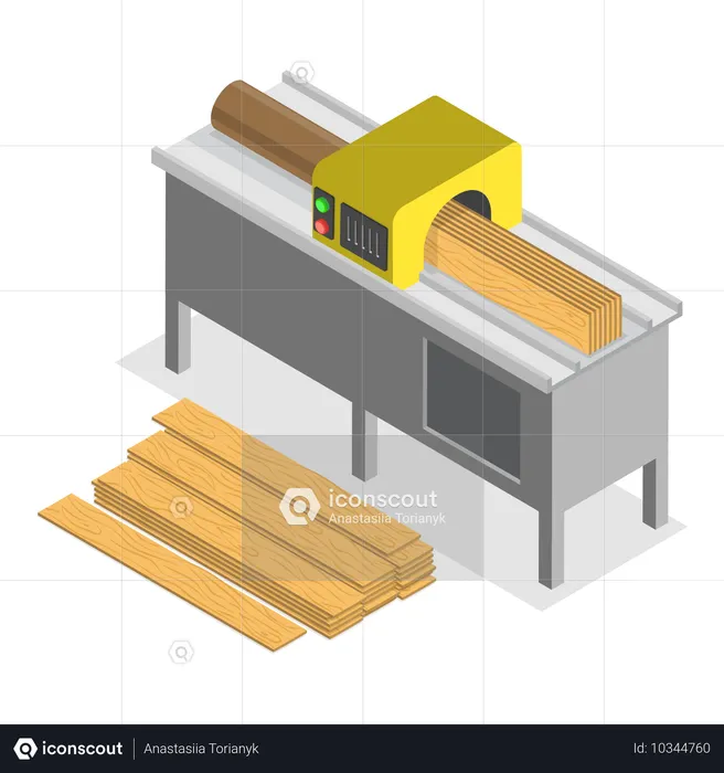 Sawmill machinery to cut wooden planks  Illustration