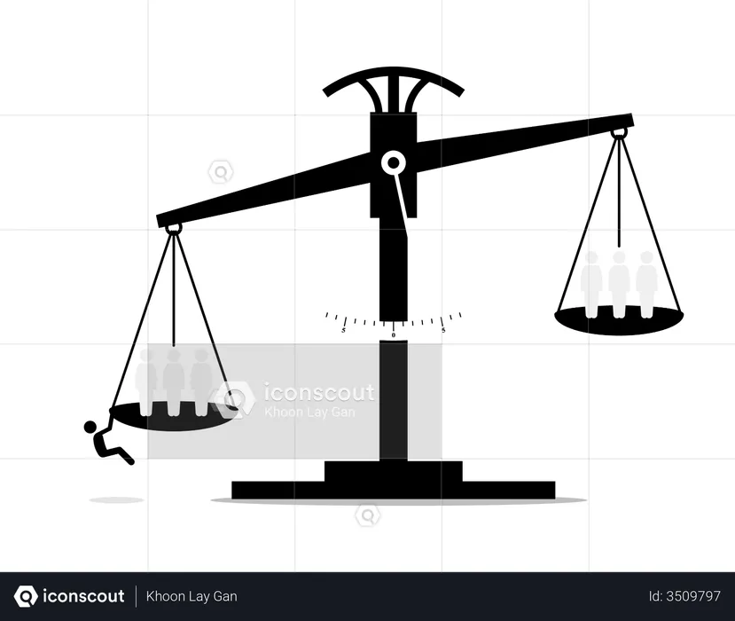 Scale of justice with a person trying to influence the result  Illustration