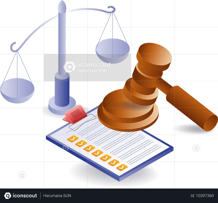 Scales of legal justice with check marks on a clipboard  Illustration