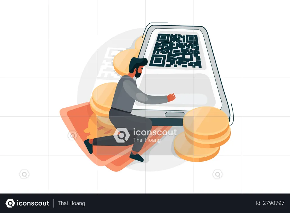 Scan QR code and send money  Illustration