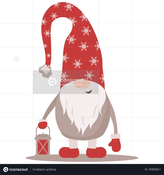 Scandinavian Christmas elves holding lamp  Illustration