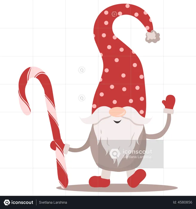 Scandinavian Christmas elves holding stick  Illustration