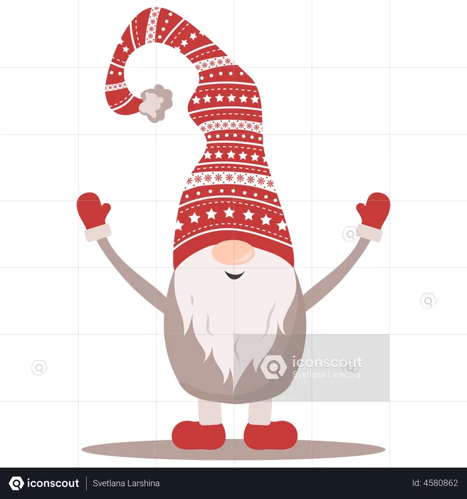 Scandinavian Christmas elves raising both hands  Illustration