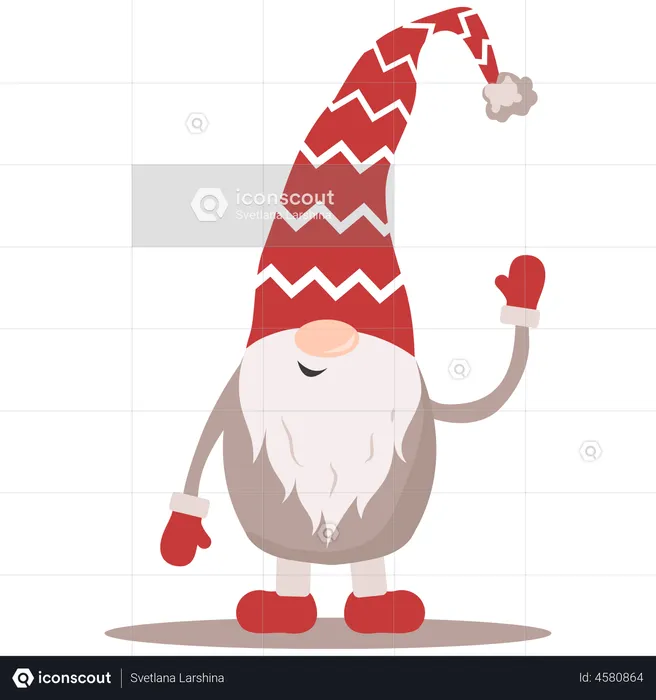 Scandinavian Christmas elves waving hand  Illustration