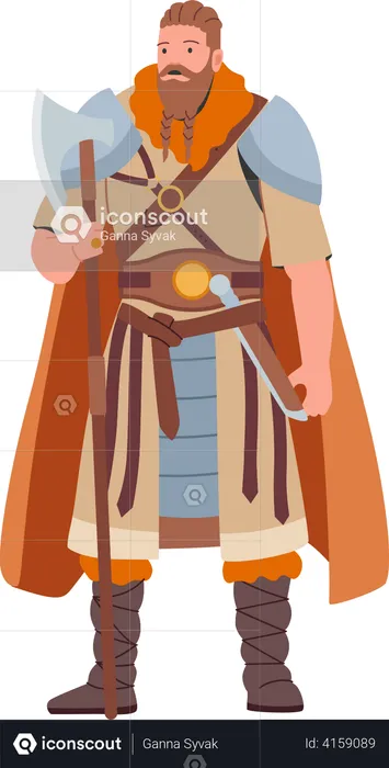 Scandinavian Male Character with Tressed Beard  Illustration