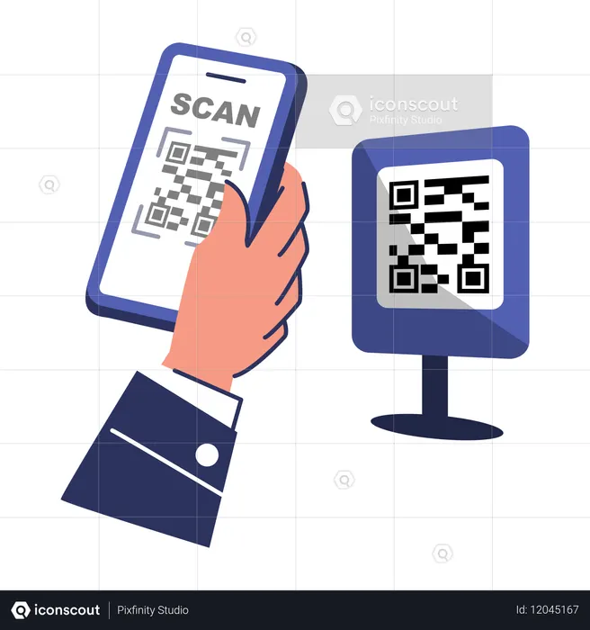 Scanning a QR code with a smartphone and a display  Illustration