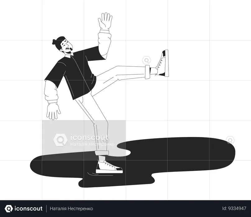 Scared caucasian man falling on wet floor  Illustration