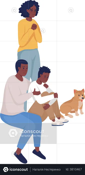 Scared family members sharing warmth  Illustration